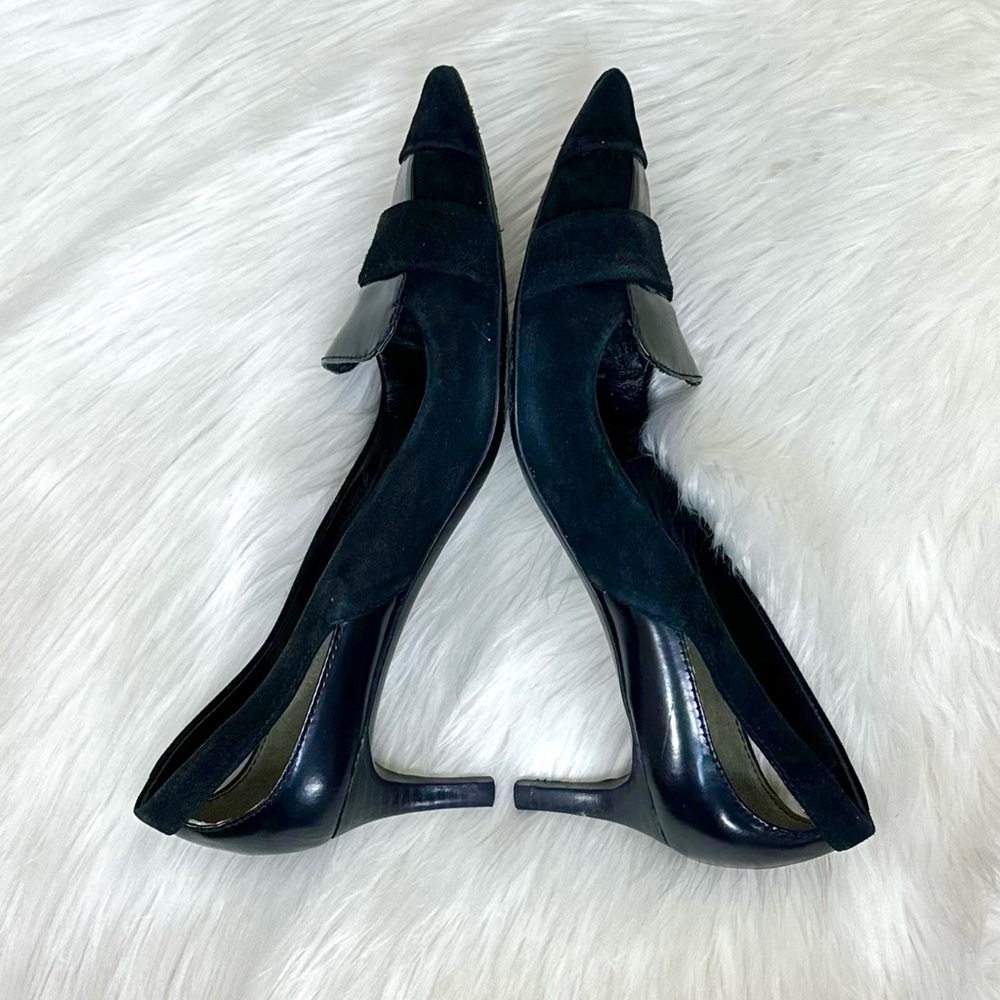 Tory Burch Saray Black Leather Suede Heels [S5411] - Picture 2 of 11